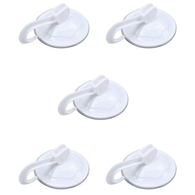 5X Gancho Unico Colgadores de Pared para Uso de Armarios del Hogar de Plastico Blanco de 7 cm de Diametro con Ventosa