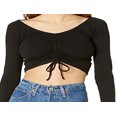 thumbnail image 2 of Madden Girl Women's Cinched Front Cropped Long Sleeve Top Black Size Small, 2 of 3
