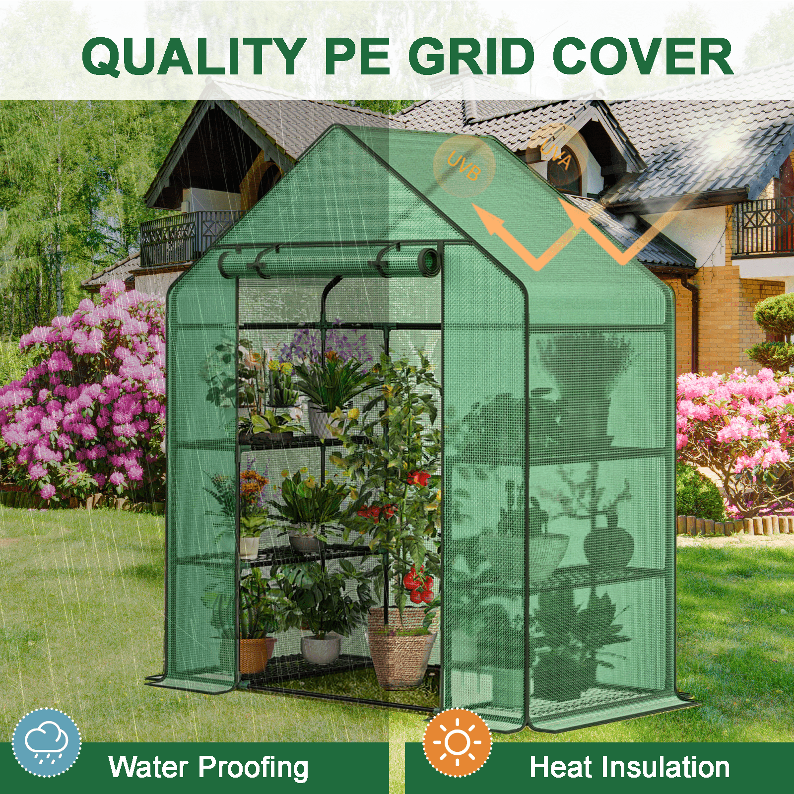Gaptain Small Greenhouse with Anchors and Ropes, 3 Tier 4 Wired Shelves Indoor and Outdoor Greenhouse for Garden/Patio/Backyard/Balcony, Green PE Cover Easy to Assemble