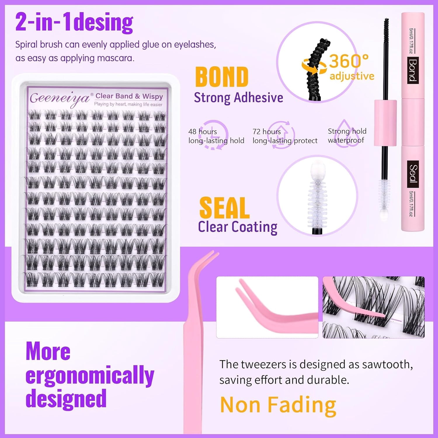 168Pcs  Natural Eyelash Clusters 11-13mm Lash Extension Kit C Curl Eyelash Extension Invisible Eyelashes with Lash Bond and Seal Glue and Tweezers DIY At Home