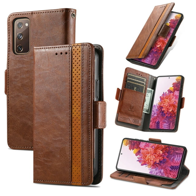 Case for Samsung Galaxy S20 FE 5G/4G Cover Leather Wallet Folio Case Book Design Flip Magnetic Closure - Brown