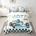 thumbnail image 2 of Two Fast Birthday Decorations Bedding Set For Boys Blue Race Car Comforter Set Checkered Flags Racing Wheel Bedding(Comforter+Fitted+Flat Sheet+2 Pillowcases+2 Throw Pillow Covers)7Pcs Bed Set,King, 2 of 5