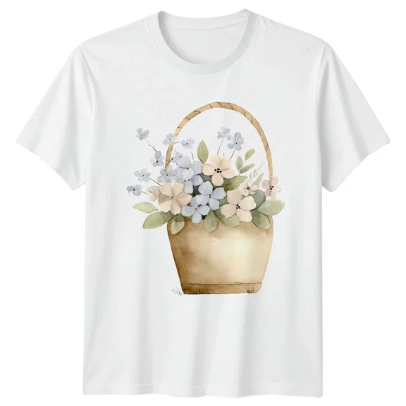 Floral Basket Flowers Nature Mens Womens Graphic Tee Design Top