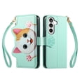 thumbnail image 2 of For Samsung Galaxy S26 5G Case Cat Pattern Buckle Zipper Wallet  5-card  Flip Wallet Leather With Card Holder Magnetic Closure Phone Cases Cover With Shoulder Strap and Wrist Strap,Green, 2 of 12