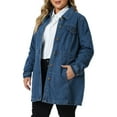 thumbnail image 4 of Agnes Orinda Women's Plus Size Denim Jacket Buttons Long Sleeves Jean Jackets 1X Blue, 4 of 6