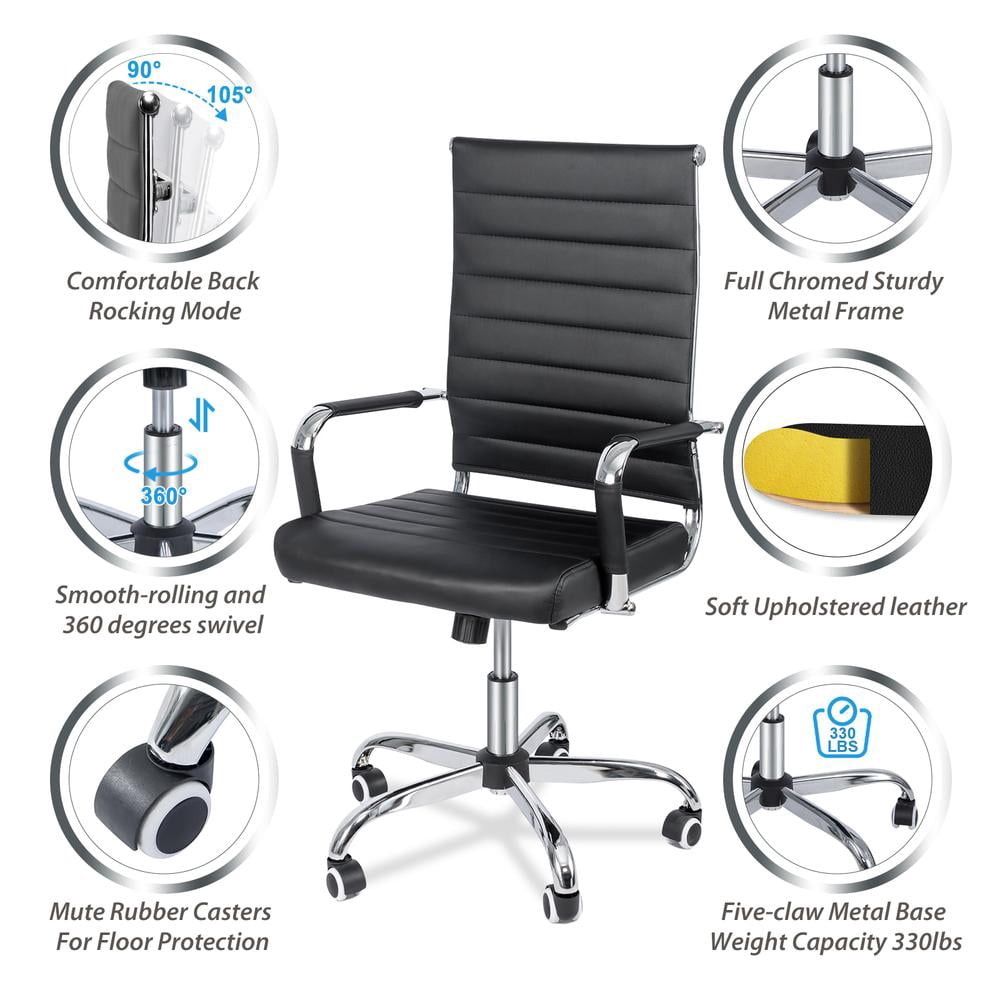 Okeysen Mid-Back Ribbed Home Office Desk Chair Ergonomic Faux Leather Conference Room Swivel Chairs Adult, Black