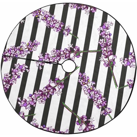 ZHANZZK Lavender on Black Strips Xmas Christmas Tree Skirt Stand Mat for Holiday Party Decoration Indoor Outdoor 36 inches