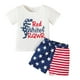 thumbnail image 1 of Conjunto de dos piezas de camiseta y pantalones cortos de verano para niño con estampado de letras del Día de la Independencia., 1 of 8