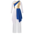 thumbnail image 3 of TSSOE Kids Girls Long Sleeve Praise Dance Dress Asymmetrical Liturgical Worship Church Robe and Wide Leg Pants Set Blue 16, 3 of 7