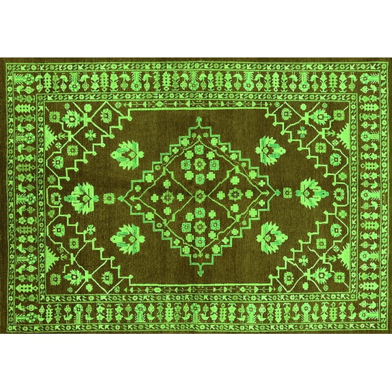 Ahgly Company Indoor Rectangle Oriental Green Industrial Area Rugs, 7' x 10'