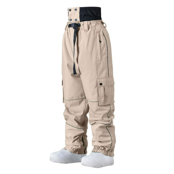 Penkiiy Men Women Snowboard Pants Snow Super Baggy Insulated Winterproof Waterproof Loose Ski Pants Outdoor L Beige