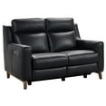 thumbnail image 5 of Wisteria Loveseat Black Genuine Leather Brown Legs Wood Full Recline, 5 of 10
