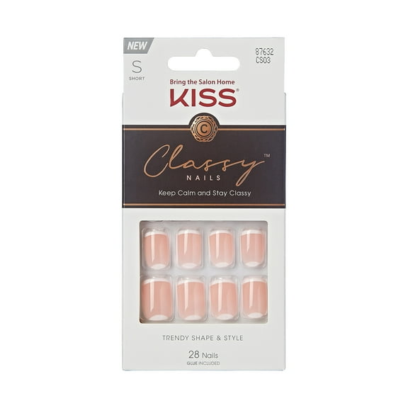 KISS Classy Nails, Press-On Nails, Simple Enough, Beige, Short Squoval, 28 Count