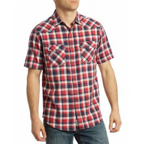 Flag & Anthem RED Dawson Short-Sleeve Plaid Western Regular Fit Shirt, US Small