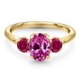 thumbnail image 3 of Gem Stone King 10K Yellow Gold Pink Created Sapphire and Red Created Ruby Engagement Ring for Women | 2.15 Cttw | Oval 8X6MM | Gemstone September Birthstone | Size 7, 3 of 6