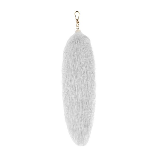 Colgante de cola de piel sintética con cola de peluche, llavero colgante, adorno para coche Gris