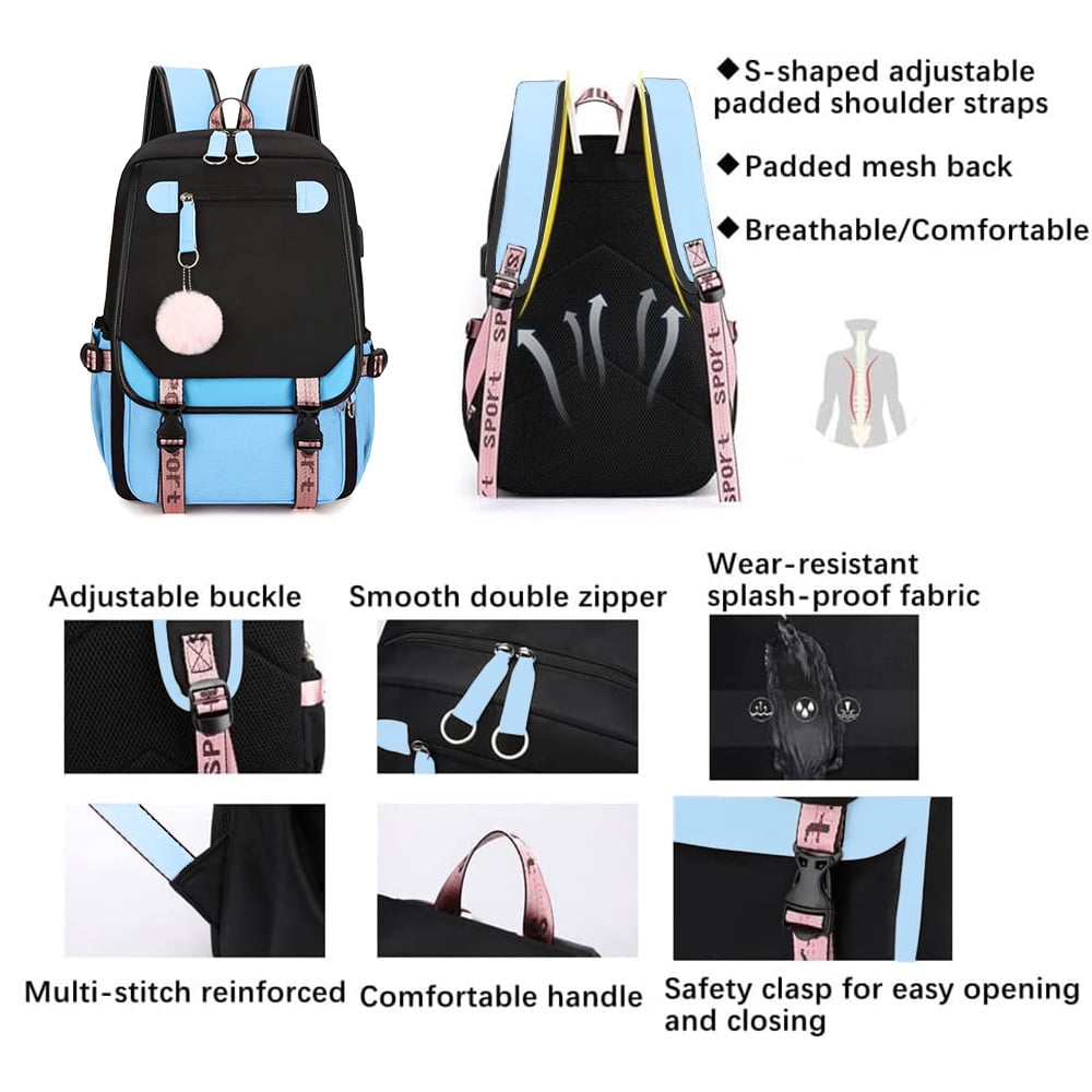 SANMADROLA School Backpack Bookbag, Heavy Duty Backpack 21L Schoolbag Bookbag with USB Charge Port