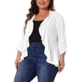 thumbnail image 4 of Agnes Orinda Plus Size Cardigan for Women School College Soft 3/4 Sleeve Open Front Cropped Shrug Bolero Cardigans Jacket 4X White, 4 of 5