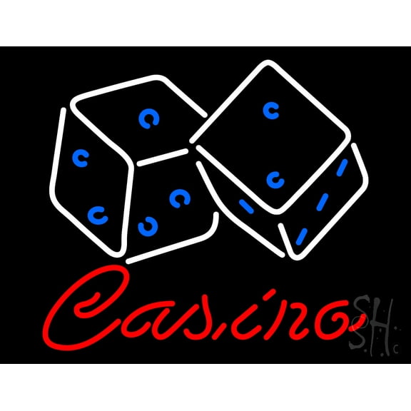 Casino Dice LED Neon Sign 24 x 31 - inches, Black Square Cut Acrylic Backing, with Dimmer - Bright and Premium built indoor LED Neon Sign for wall décor, arcarde, and storefront.
