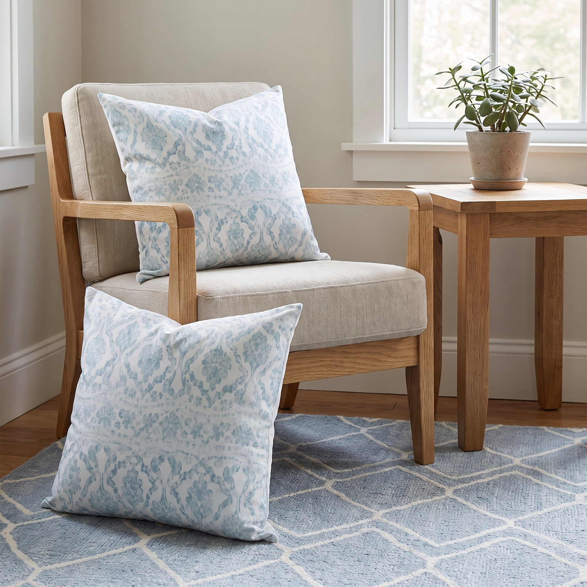 Unique Bargains Set of 2 Modern Botanical Floral Printed Throw Pillow Covers Light Blue 18"x18"