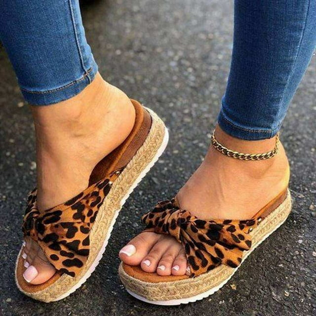 Sandales d'Été pour Femmes Décontractées Boho à Semelle Compensée Chaussures Confortables d'Extérieur à Nœud Papillon Sandales à Plateforme Chaussures pour Femmes Filles