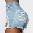 thumbnail image 3 of Women's High Waisted Stretchy Casual Summer Ripped Jeans Shorts Cool Sexy High Elastic Perforated Jeans Denim Beach Vacation Trendy 2025 S-2XL, 3 of 6