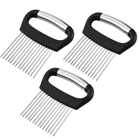 3 Pcs Stainless Steel Onion Slicing Holder & Meat Tenderizer – Multi-Functional Food Grip Tool with Ergonomic Handle, Rust-Resistant Vegetable Cutter Assistant for Potatoes, Tomatoes, Lemons