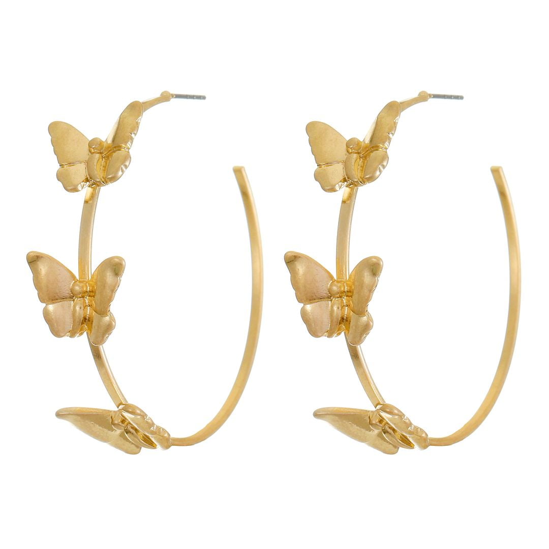 Time and Tru Time and Tur Worn Gold Butterfly Hoop Earring