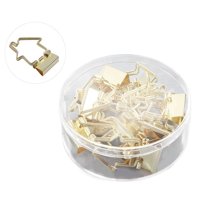 15 Pcs Pinces à Classeur Pinces à Papier en Métal Boîte de Rangement de Fichiers de Bureau Pince à Queue d'Aronde Poignée en Forme de Maison Dorée