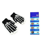 LED Light Gloves Xmas Gift, Birthday Gift, Halloween, Event Light Show Party Gloves with Extra 4 Pcs of Batteries (Skeleton 7 Color & 6 Modes Gloves)