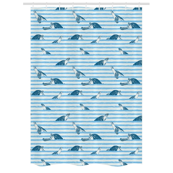 Striped Stall Shower Curtain, Turtles and Blue Stripes Abstract Print Aquatic Theme Caretta Ocean Animals Pattern, Fabric Bathroom Set with Hooks, 54W X 78L Inches, Blue Navy, by Ambesonne