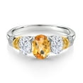 thumbnail image 2 of Gem Stone King 925 Sterling Silver and 10K Yellow Gold Oval Yellow Citrine White Moissanite and White Diamond 3 Stone Ring for Women (2.28 Cttw, Gemstone November Birthstone, Size 6), 2 of 3