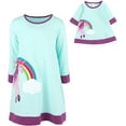 thumbnail image 4 of Leveret Girl and Doll Cotton Dress Aqua Unicorn 3 Year, 4 of 4