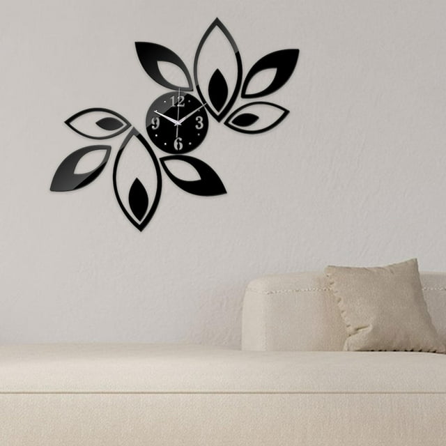 Reloj de pared con espejo acrílico, decorativo, moderno y preciso, con pegatinas de espejo para dormitorio, comedor, cafetería interior, decoración de Negro