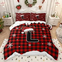 Homewish Black Red Buffalo 2-Piece Twin Comforter Set, Initial L Letter Bedding