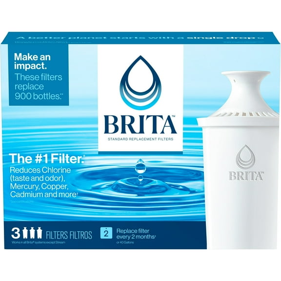 Brita Standard Water Filter, Replacement Filters for Pitchers and Dispensers, BPA Free, 3 Count