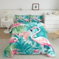 thumbnail image 2 of Erosebridal Ensembles de Couette Tropicale Flamant Rose Format Simple, Couettes et Duvets Feuilles de Palmier, Réversible 2 Pcs, 2 of 7