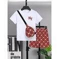 thumbnail image 3 of Mikrdoo Big Boys Summer Outfits Letter Print Casual Tee Fashion Full Print Shorts With A Satchel 3Pcs Clothes Set (7-14Y,Red), 3 of 8