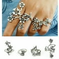 thumbnail image 3 of K-KED 4Pcs Vintage Bohemian Crystal Hollow Flower Retro Silver Boho Finger Midi Ring, 3 of 9
