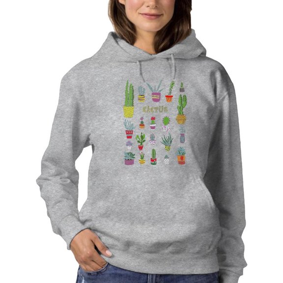 Cactus Collage Stencil Art Hoodie Women -Image by Shutterstock, Female x-Large
