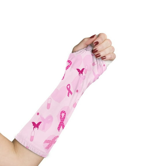 Jiueut Breast Cancer Arm Cast Cover Pink Ribbon Arm Cast Sleeve with Thumb Cover Washable Cast and Bandage Protector Size S Hand Cast Covers for Shower Adult Cast Covers