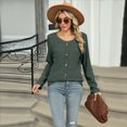 thumbnail image 4 of Suéteres Ligeros para Mujer 2025, Camiseta Henley de Larga, Blusa Informal de Cuello Redondo para Otoño. Verde L, 4 of 10