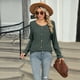 thumbnail image 4 of Suéteres Ligeros para Mujer 2025, Camiseta Henley de Larga, Blusa Informal de Cuello Redondo para Otoño. Verde XXL, 4 of 10