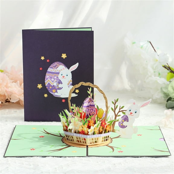 Easter Pop Up Card with Envelope 6" x 8" 3D Easter Eggs Basket Bunny Greeting Card Flower Bouquet Spring Greeting Card for Friends, Family, Kids