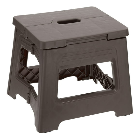 Taburete de paso plegable Uxcell de 8" para adultos, capacidad de 88 lbs, taburete antideslizante con mango, marrón, pequeño