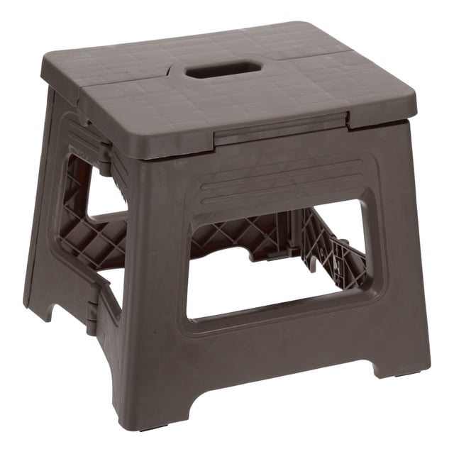 Taburete de paso plegable Uxcell de 8" para adultos, capacidad de 88 lbs, taburete antideslizante con mango, marrón, pequeño