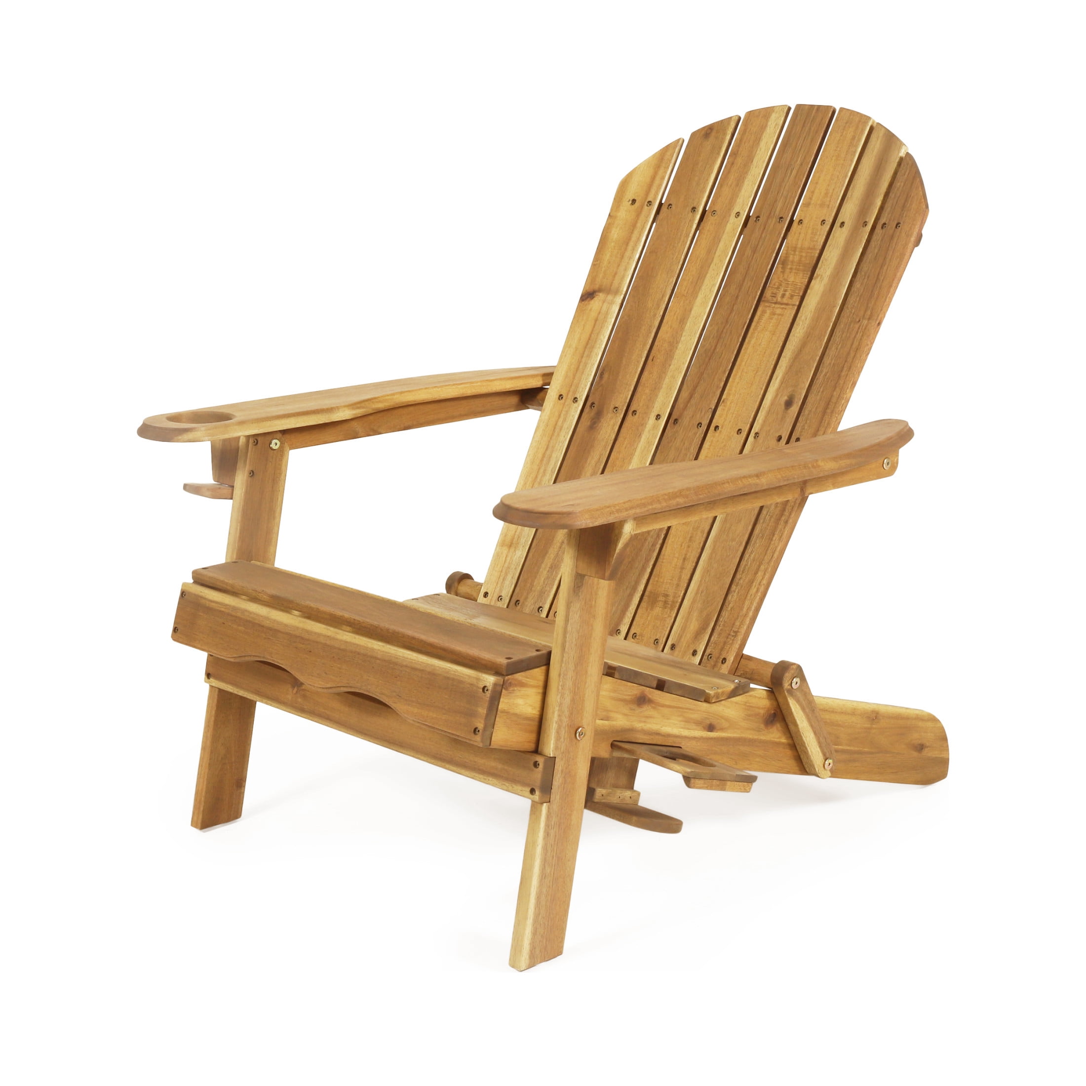 Christopher Knight Home Wood Outdoor Adirondack Chair, Folding Patio Lounge Chair with Cup Holders, Teak, Set of 2
