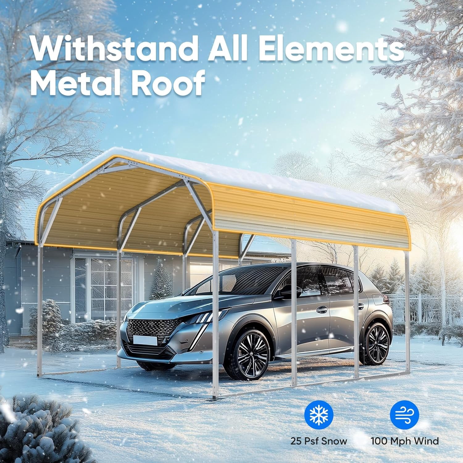Quictent 10x15 ft Metal Roof Carport Kits Hard Top Garage Heavy Duty Steel Car Canopy