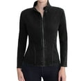 thumbnail image 2 of Women'S Denim Zip Front Yoga Jacket High Neck Fitted Workout Top with Pockets Gym Athletic Wear Black L, 2 of 9