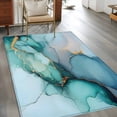 thumbnail image 2 of Marble Texture Area&nbsp;Rug 2.7x5ft Teal Gold Abstract Curves Impressionist Non-Slip&nbsp;Washable Square&nbsp;Rugs Soft Felt Indoor Floor Mat for Bedroom Kitchen Living Room Bathroom, 2 of 9